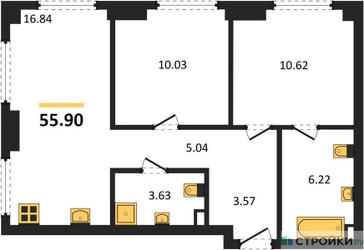Планировка двухкомнатной(квартира) площадью 55.9 квадратных метров в ЖК “ЖК "Гранд Фили"”