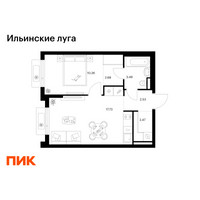 Планировка однокомнатной(квартира) площадью 39.16 квадратных метров в “ЖК Ильинские луга”