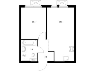 Планировка однокомнатной(квартира) площадью 35.7 квадратных метров в ЖК “ЖК Середневский лес”