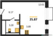 Планировка студии(квартира) площадью 25.87 квадратных метров в “ЖК Квартал Марьино”