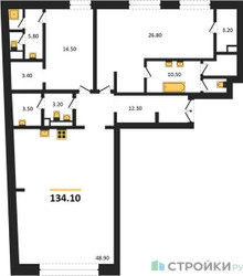 Планировка двухкомнатной(квартира) площадью 134.1 квадратных метров в ЖК “ЖК Nicole (Николь)”