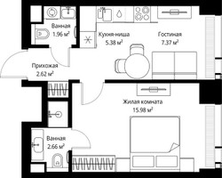 Планировка однокомнатной(квартира) площадью 35.97 квадратных метров в “ЖК Веер”