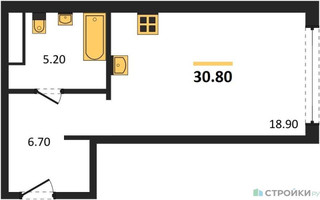 Планировка студии(квартира) площадью 30.8 квадратных метров в “ЖК Сиреневый парк”