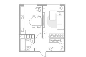 Планировка однокомнатной(квартира) площадью 37.5 квадратных метров в “ЖК Бригантина”