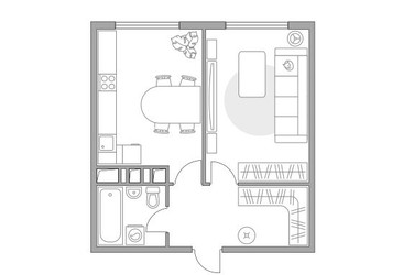 Планировка однокомнатной(квартира) площадью 37.5 квадратных метров в ЖК “ЖК Бригантина”