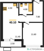 Планировка однокомнатной(квартира) площадью 40.1 квадратных метров в “ЖК Деснаречье”