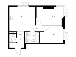 Планировка двухкомнатной(квартира) площадью 49.9 квадратных метров в “ЖК Второй Нагатинский”