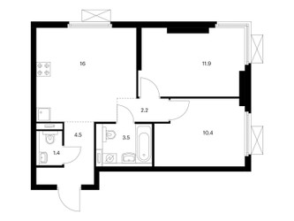 Планировка двухкомнатной(квартира) площадью 49.9 квадратных метров в ЖК “ЖК Второй Нагатинский”