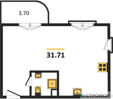 Планировка студии(квартира) площадью 31.71 квадратных метров в “ЖК Дом Достижение”