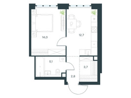Планировка однокомнатной(квартира) площадью 38.3 квадратных метров в “ЖК Левел Южнопортовая”