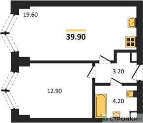 Планировка однокомнатной(квартира) площадью 39.9 квадратных метров в ЖК “ЖК ЗИЛАРТ”