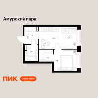 Планировка однокомнатной(квартира) площадью 34.5 квадратных метров в “ЖК Амурский парк”