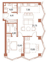 Планировка двухкомнатной(квартира) площадью 68.9 квадратных метров в “ЖК Симфония 34”