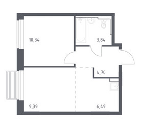 Планировка однокомнатной(квартира) площадью 34.76 квадратных метров в ЖК “ЖК Рублевский Квартал”