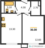 Планировка однокомнатной(квартира) площадью 36 квадратных метров в “ЖК Движение. Тушино”