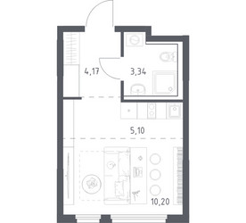 Планировка студии(квартира) площадью 22.81 квадратных метров в ЖК “ЖК Пригород Лесное”