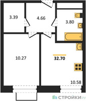 Планировка однокомнатной(квартира) площадью 32.7 квадратных метров в “ЖК Квартал Строгино”