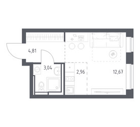 Планировка студии(квартира) площадью 23.48 квадратных метров в ЖК “ЖК Богдановский Лес”