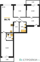 Планировка трехкомнатной(квартира) площадью 86.7 квадратных метров в “ЖК Первый квартал”