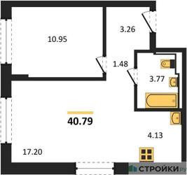 Планировка однокомнатной(квартира) площадью 40.79 квадратных метров в ЖК “ЖК Подольские кварталы”