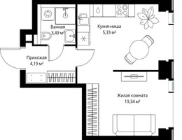 Планировка однокомнатной(квартира) площадью 32.35 квадратных метров в “Мультиквартал СИТИДЗЕН”