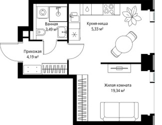 Планировка однокомнатной(квартира) площадью 32.35 квадратных метров в ЖК “Мультиквартал СИТИДЗЕН”