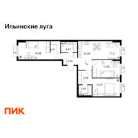 Планировка трехкомнатной(квартира) площадью 88.19 квадратных метров в “ЖК Ильинские луга”