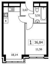 Планировка однокомнатной(квартира) площадью 36.84 квадратных метров в ЖК “ЖК Городские Истории”