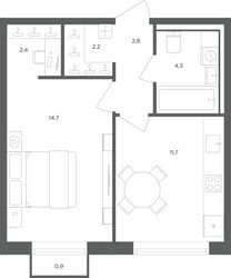 Планировка однокомнатной(квартира) площадью 38.4 квадратных метров в ЖК “ЖК Равновесие”