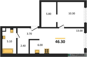 Планировка однокомнатной(квартира) площадью 46.3 квадратных метров в “ЖК НАЗАРÉ (Мангазея в Богородском)”