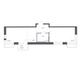 Планировка однокомнатной(квартира) площадью 44.4 квадратных метров в ЖК “ЖК Рублевский Квартал”