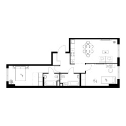 Планировка двухкомнатной(квартира) площадью 66.1 квадратных метров в ЖК “Квартал Мит”