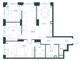 Планировка 4+ комнатной(квартира) площадью 101.8 квадратных метров в “ЖК Level Звенигородская”