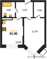 Планировка однокомнатной(квартира) площадью 35.9 квадратных метров в “ЖК Видный берег 2”