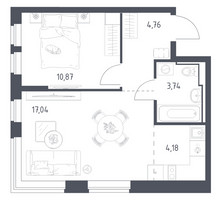 Планировка однокомнатной(квартира) площадью 40.59 квадратных метров в “ЖК Новое Видное”
