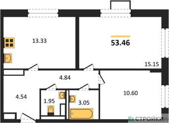Планировка двухкомнатной(квартира) площадью 53.46 квадратных метров в “ЖК Пятницкие луга”