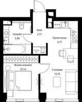 Планировка однокомнатной(квартира) площадью 37.34 квадратных метров в “ЖК Сити Бэй”