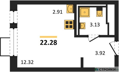 Планировка студии(квартира) площадью 22.28 квадратных метров в ЖК “ЖК Егорово Парк”