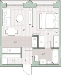 Планировка однокомнатной(квартира) площадью 35.8 квадратных метров в ЖК “ЖК Среда на Лобачевского”