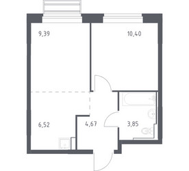 Планировка однокомнатной(квартира) площадью 34.83 квадратных метров в ЖК “ЖК Рублевский Квартал”