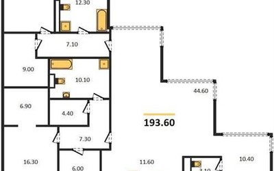 Планировка трехкомнатной(квартира) площадью 193.9 квадратных метров в ЖК “ЖК OPUS (Опус)”