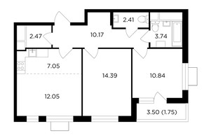 Планировка двухкомнатной(квартира) площадью 62.6 квадратных метров в “ЖК Одинград”