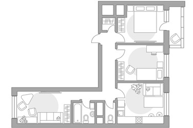 Планировка трехкомнатной(квартира) площадью 64.78 квадратных метров в ЖК “ЖК Ильинойс”