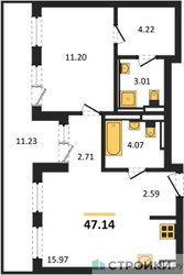 Планировка однокомнатной(квартира) площадью 55 квадратных метров в ЖК “ЖК Квартал Герцена”