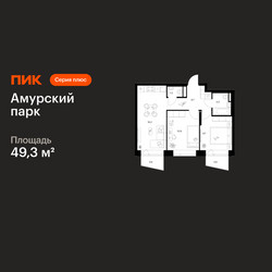 Планировка двухкомнатной(квартира) площадью 49.3 квадратных метров в ЖК “ЖК Амурский парк”
