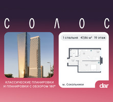 Планировка однокомнатной(квартира) площадью 47.86 квадратных метров в “ЖК Солос”