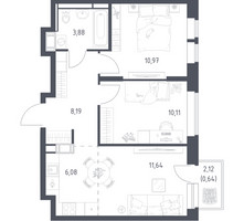 Планировка двухкомнатной(квартира) площадью 51.51 квадратных метров в “ЖК Большое Путилково”