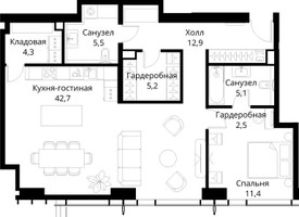 Планировка однокомнатной(квартира) площадью 89.6 квадратных метров в “ЖК Сити Бэй”