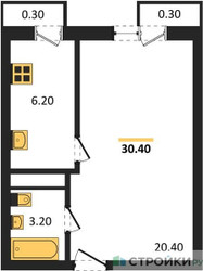 Планировка однокомнатной(квартира) площадью 30.4 квадратных метров в ЖК “ЖК Южная Долина”