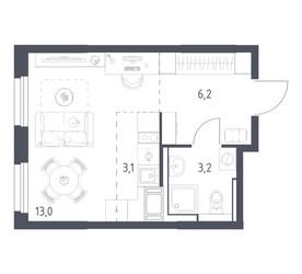 Планировка студии(квартира) площадью 25.2 квадратных метров в ЖК “ЖК Мытищи Парк”